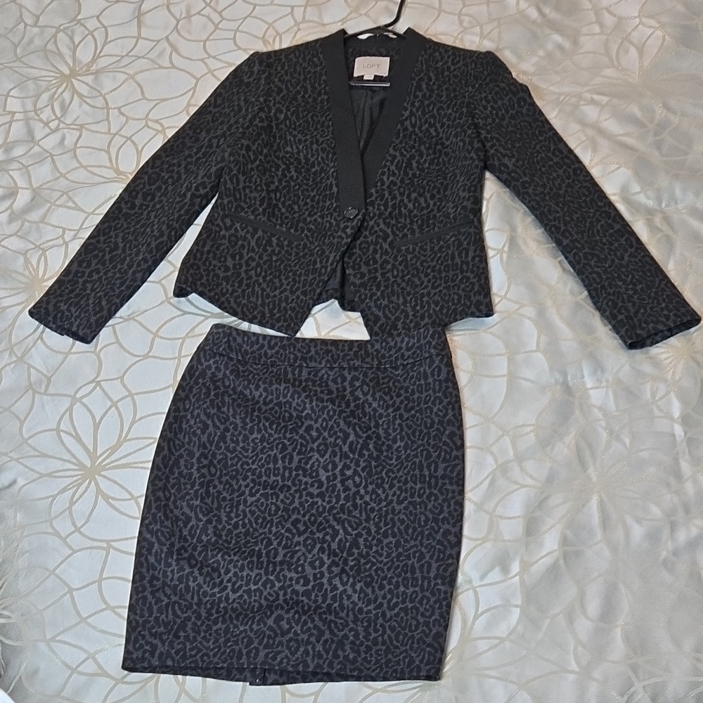 LOFT Animal Print Jacket and Skirt Set